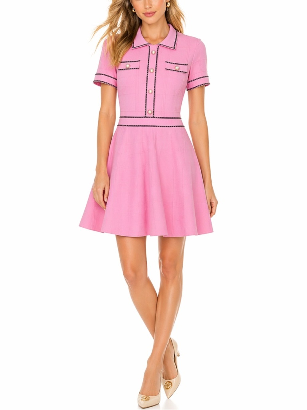Alexia Admor Pink Pearl Button Knit Mini Dress Medium NWT